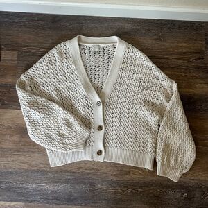 White boxy cropped cardigan